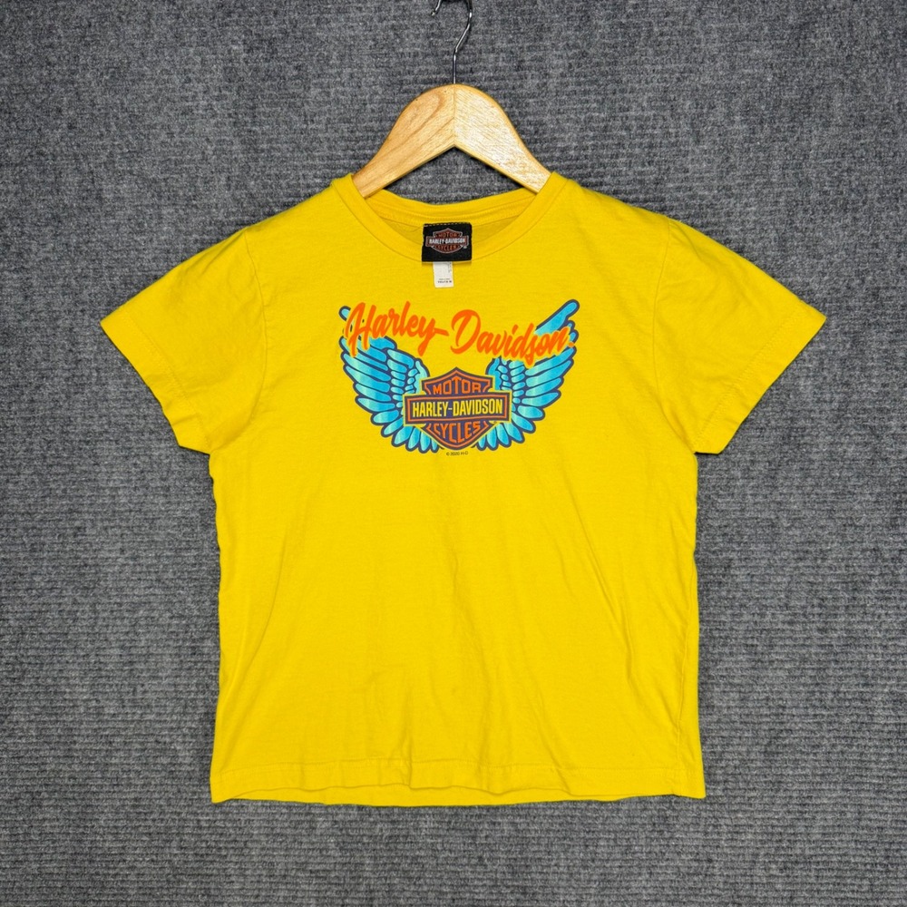 Harley Davidson Kids Yellow Graphic T-Shirt Emerald Coast Florida Youth Medium